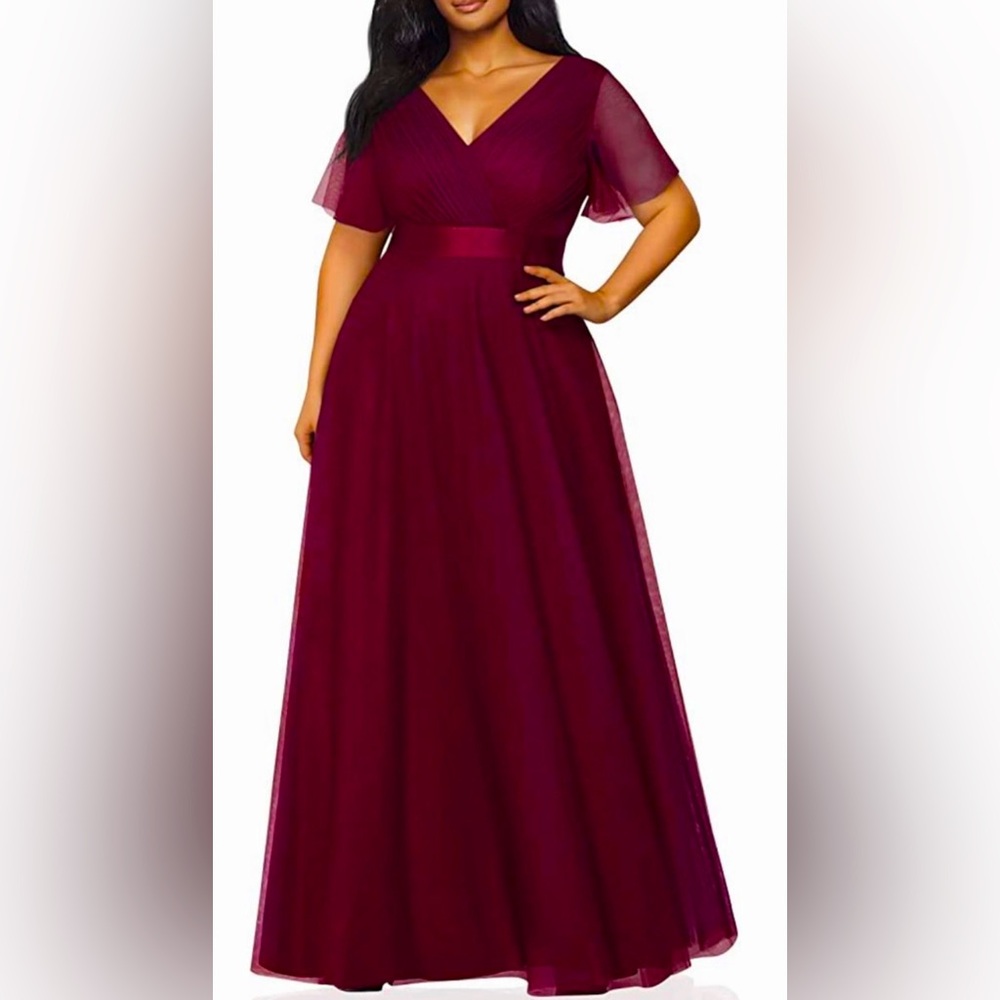 Burgundy, V-Neck-Empire Waist Evening Gown Size XXL/ 16
